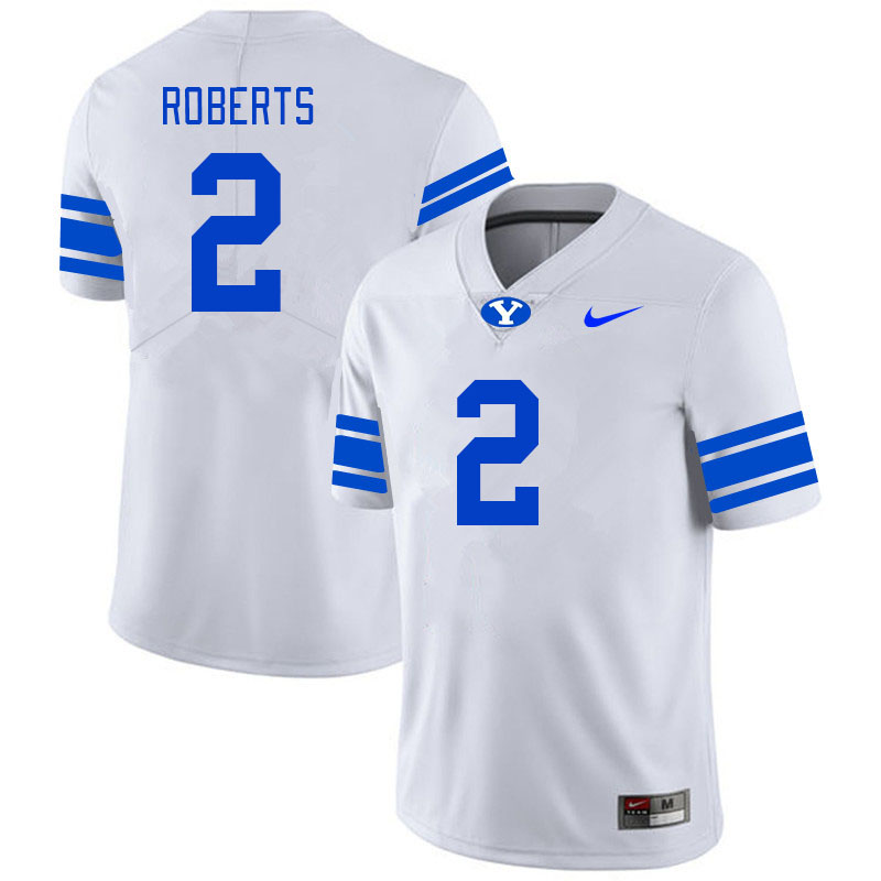 Men #2 Chase Roberts BYU Cougars College Football Jerseys Stitched-White - Click Image to Close
